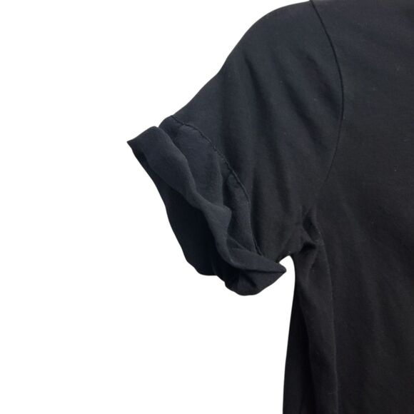 Vince Modern Black Raw Hem Neckline Mixed Material Cuffed Sleeve Tee XXS - Picture 4 of 7